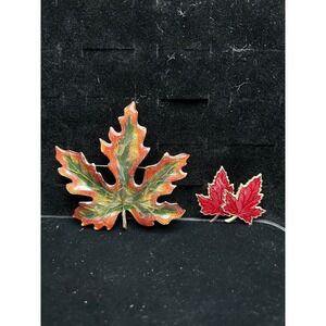 Vintage Autumn Leaf Brooch Lot Enamel Maple Leaf Pins Fall Jewelry Set of 2